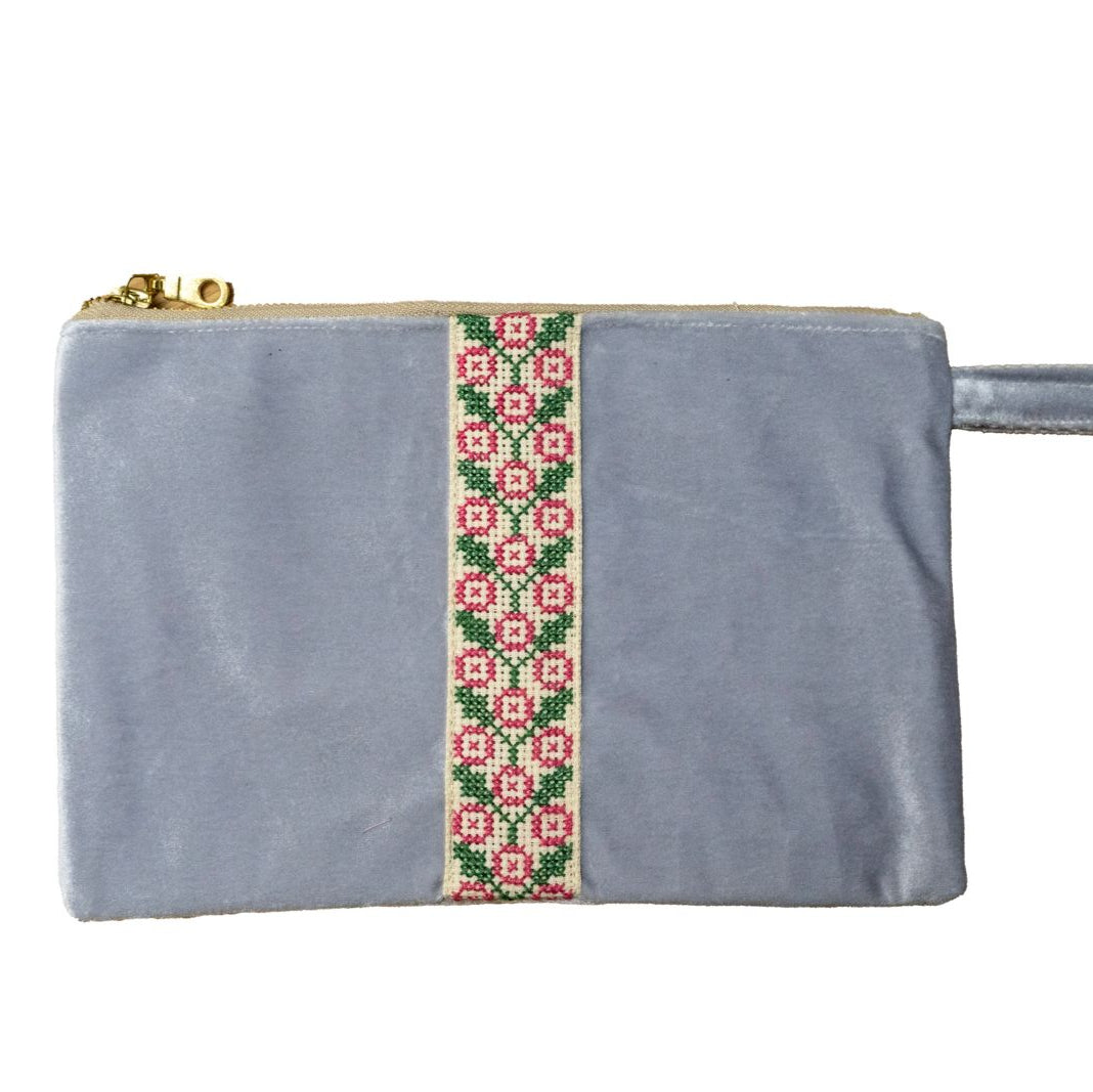 Tatreez Velvet Clutch - Gray