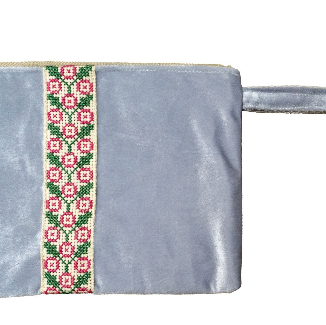 Tatreez Velvet Clutch - Gray